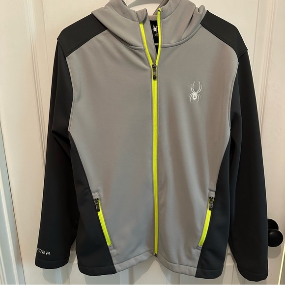 Spyder Mens Hooded Softshell Jacket, Alloy, Small Two Tone Grey Green Outerwear - Picture 2 of 13
